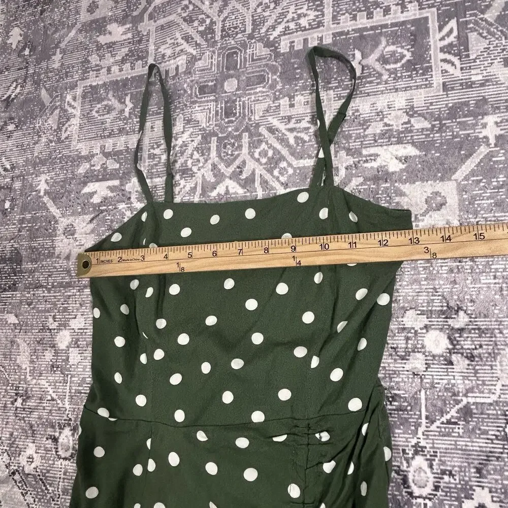 Aéropostale Green White Polka Dot Ruched Midi Dress XS Smocked Back - Picture 6 of 8
